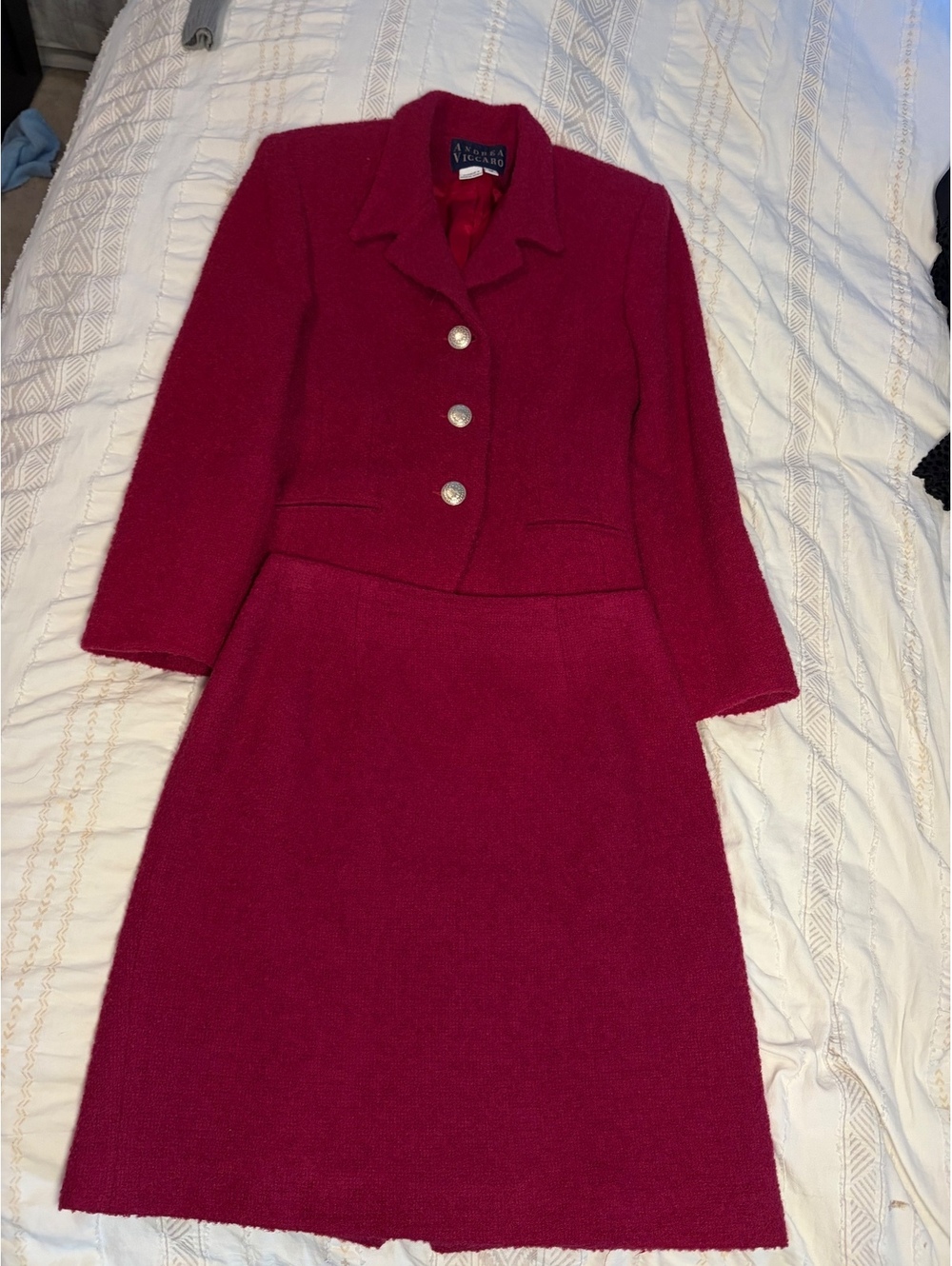 Vintage Andrea Viccaro Redish Wool Skirt Suit Women’s 4P Petite Two Piece Set